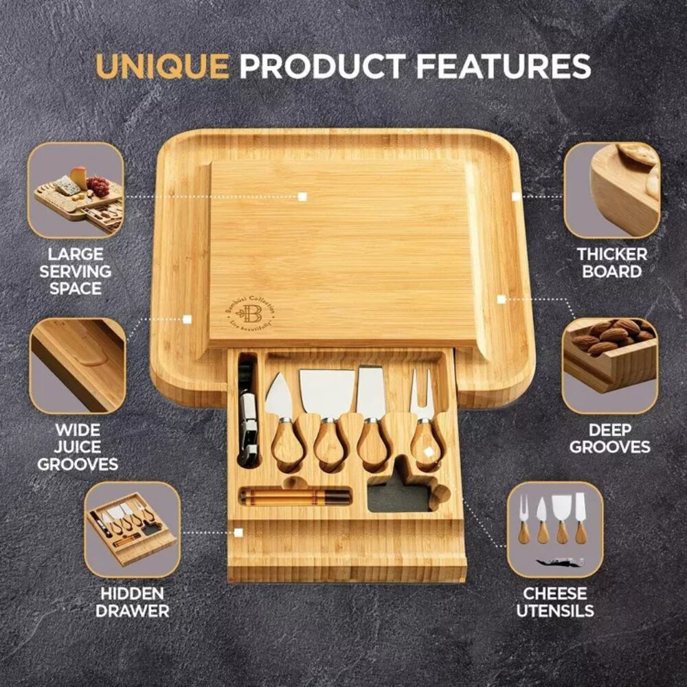 BAMBUSI Charcuterie Board Set-Large Bamboo Cheese & Meat Platter - Picture 10 of 11